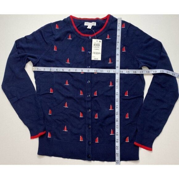 Charter Club Blue Red Sail Boat Embroidered Cardigan Sz‎ XS NEW - Picture 4 of 8
